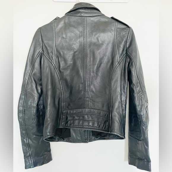 Mango Genuine Leather Biker Jacket XS Dark Brown Classic Moto Zip - Picture 2 of 9